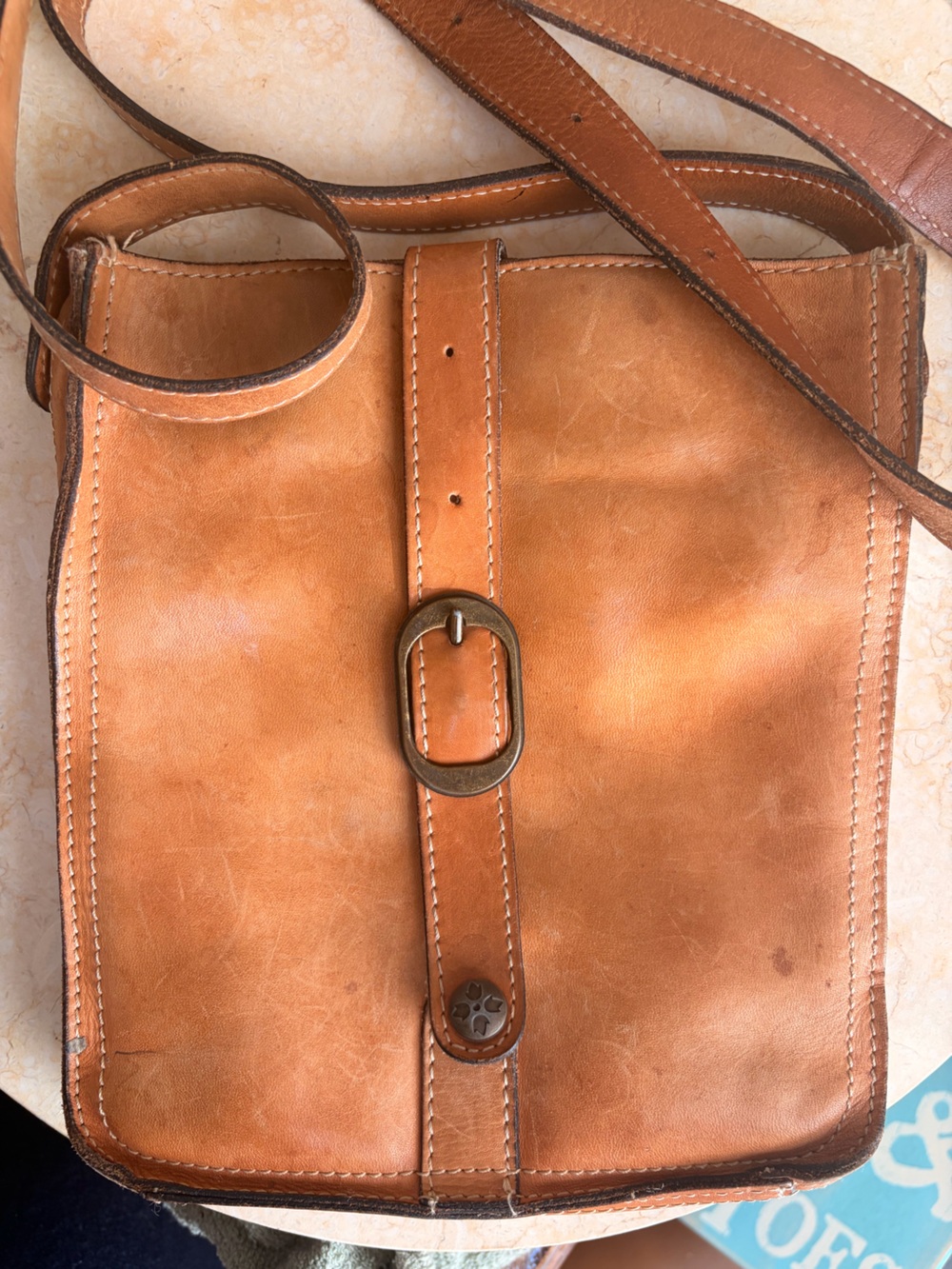 Patricia Nash Tan Leather Shoulder Bag with Brass Buckle